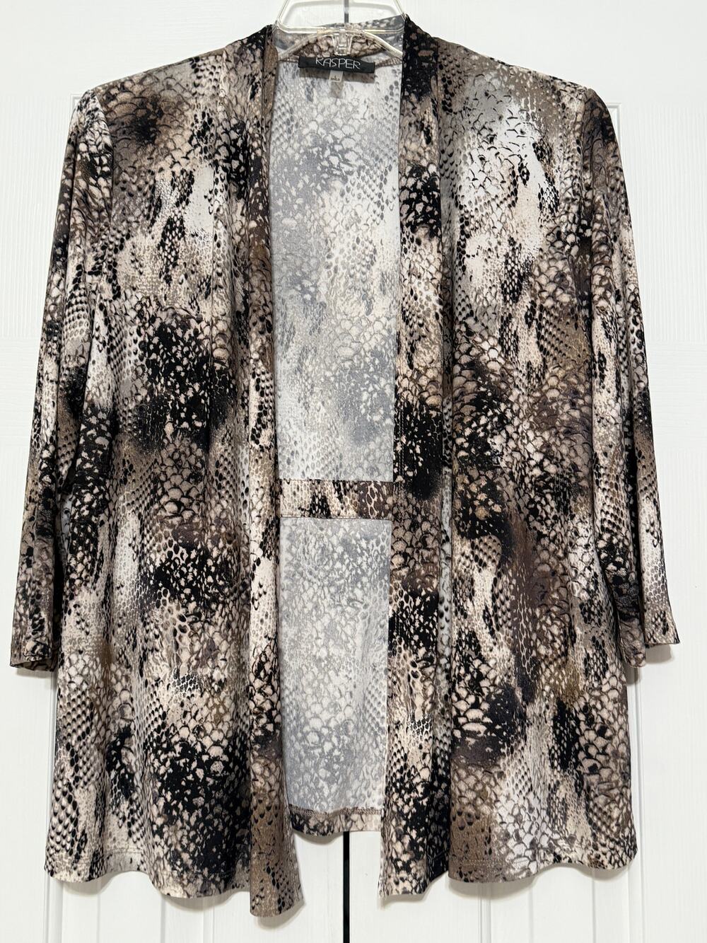 Kasper Snake Print Open Front Knit Cardigan, Size L